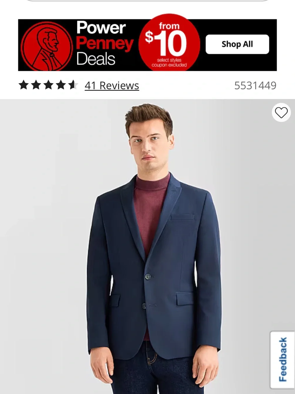 jf j.ferrar Men's Navy Two-Button Suit Jacket and 30 x 32 pants SLIM FIT